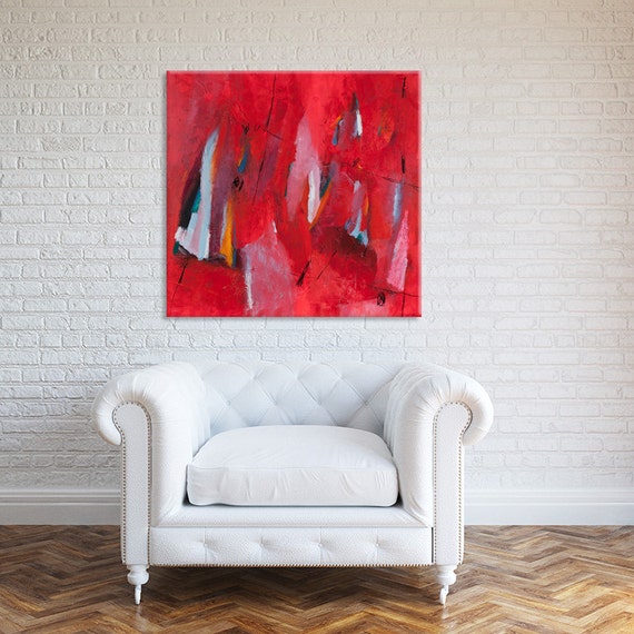 Large Wall Art Red ABSTRACT Print Canvas art Large by DUEALBERI