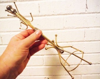 Vintage jewelry display tree brass coat rack shabby novelty