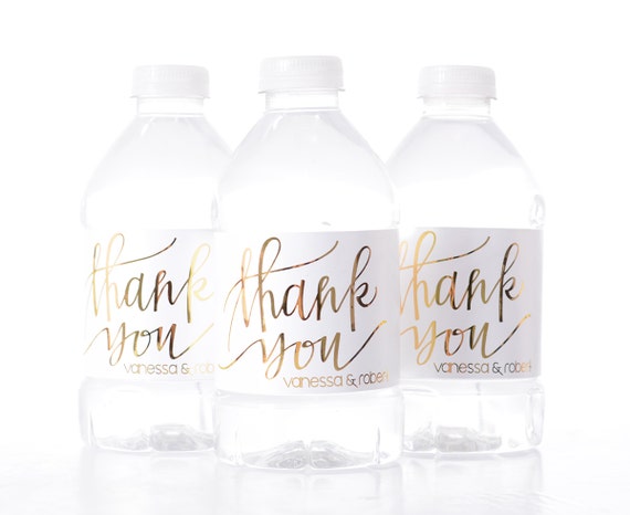 METALIC FOIL Thank You Wedding Water Bottle Labels Real