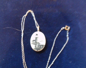 Scrimshaw Lighthouse on Fine Silver Chain