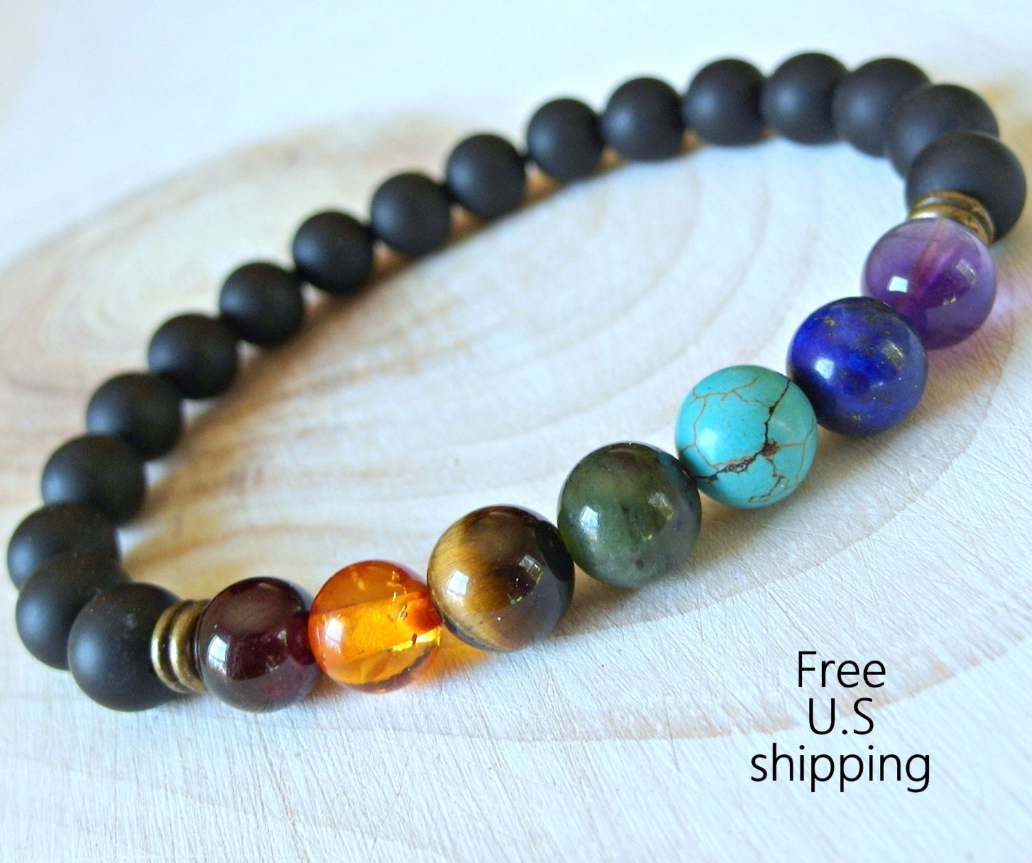 Mens 7 Chakras chakra bracelet wrist mala Reiki charged