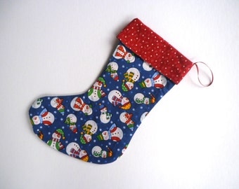 Red Christmas Stocking, Snowman Christmas Stocking, Red Stocking, Blue Stocking, Reversible Stocking