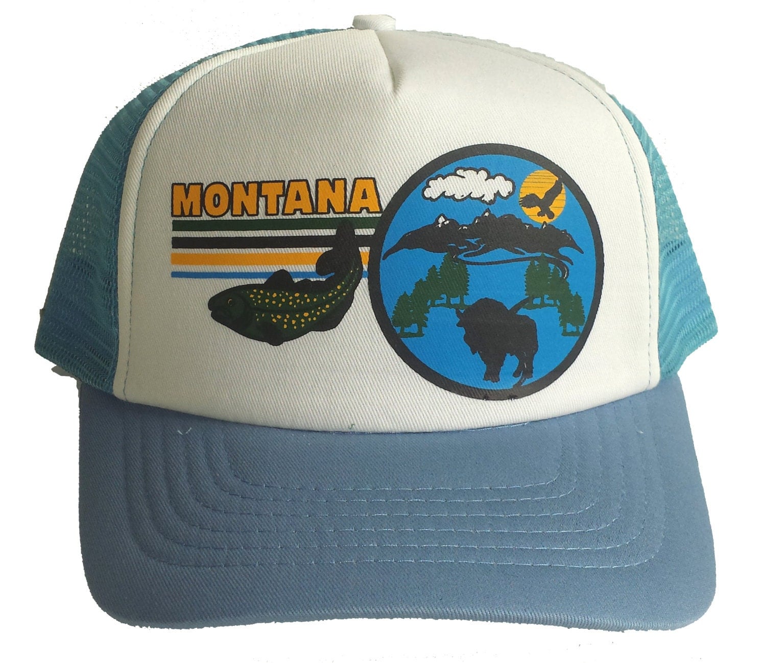 Montana Snapback Mesh Trucker Hat Cap Trout Buffalo