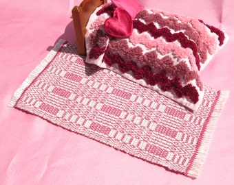 Dollhouse Rug Hand Woven Miniature Rug Rose Pink Dollhouse Rug Rose Pink Miniature Rug Handwoven Queen's Delight Rug 12th Scale Area Rug