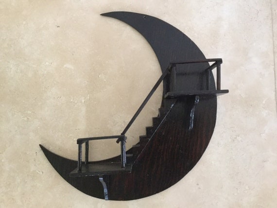 Vintage Wood Stairway to Heaven Wall Hanging / Crescent Moon