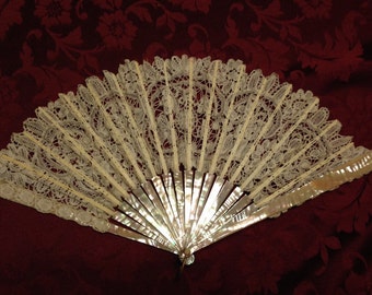 Antique Lace and Mother of Pearl Hand Fan