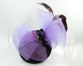 purple black Fascinator Crin glass beads Burlesque Hat Ladies Hat Chruch Formal Cocktail Bibi Chapeau Cappelli Voilette Derby Hat Bridesmaid