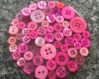 Pink button resin coaster - coaster set, drinks mat, coaster gift set, hand crafted coasters, Valentines gift, gift under 10, housewarming