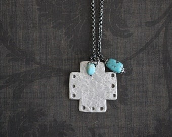 Silver Cross Pendant, Mission, Cross Necklace, Sterling Silver, Rustic, Artisan, Sterling Chain Chain, Silver Cross, 17 inch