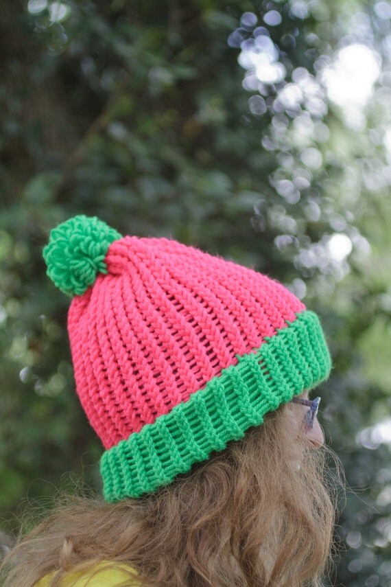 Neon Pink and Green Hat Adult by StitchetyDoDa on Etsy