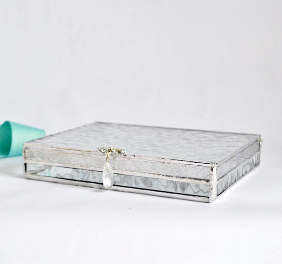 Items similar to Clear Textured Glass Box Photo Display Box Jewelry Box