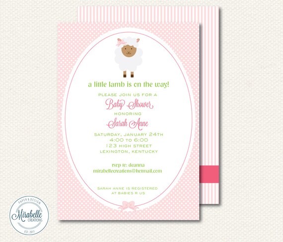 CUSTOMIZABLE PRINTABLE INVITATIONS -- Little Lamb Collection -- Mirabelle Creations Il_570xn