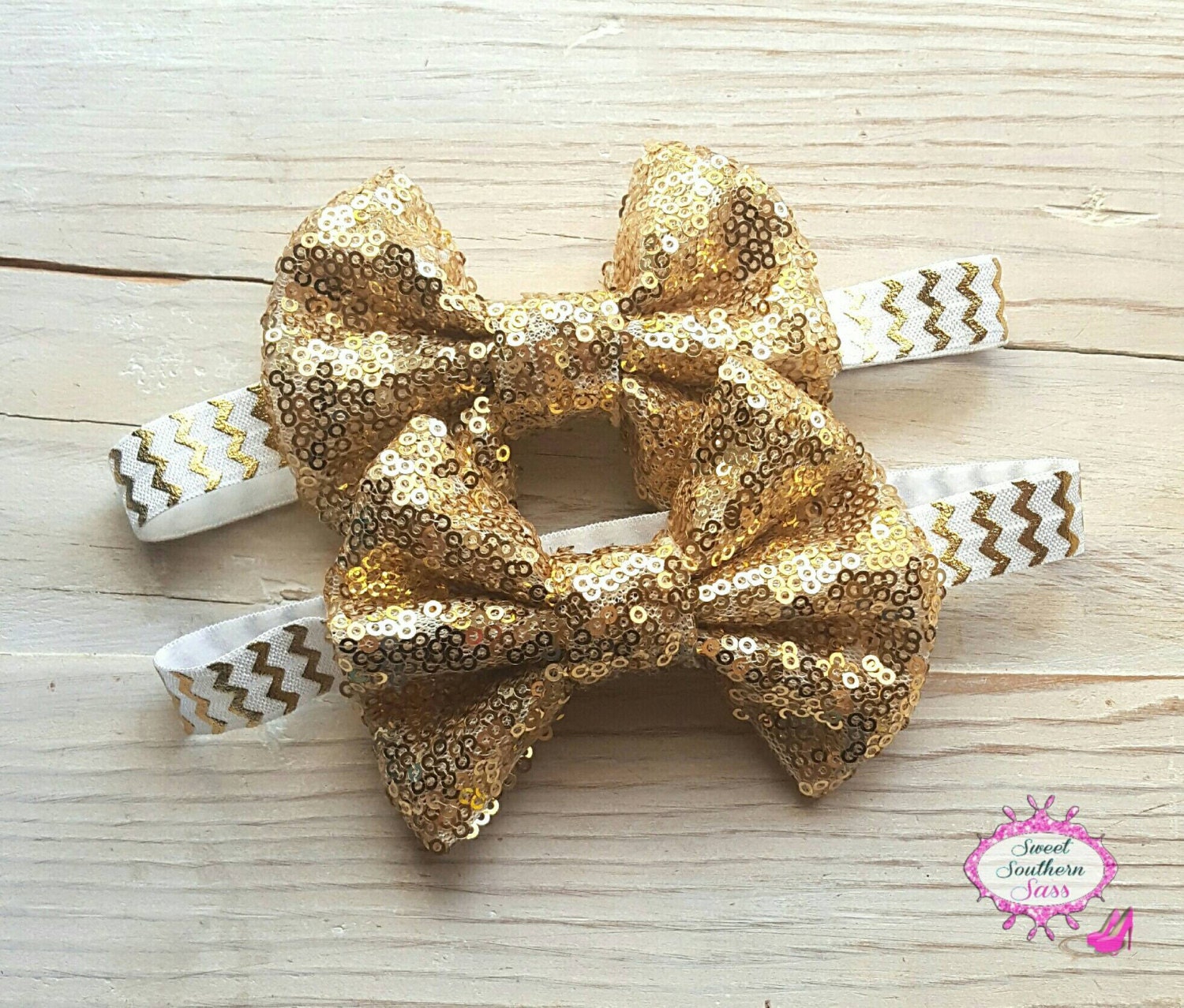 Gold and White sequin bow headband glitter bow headband