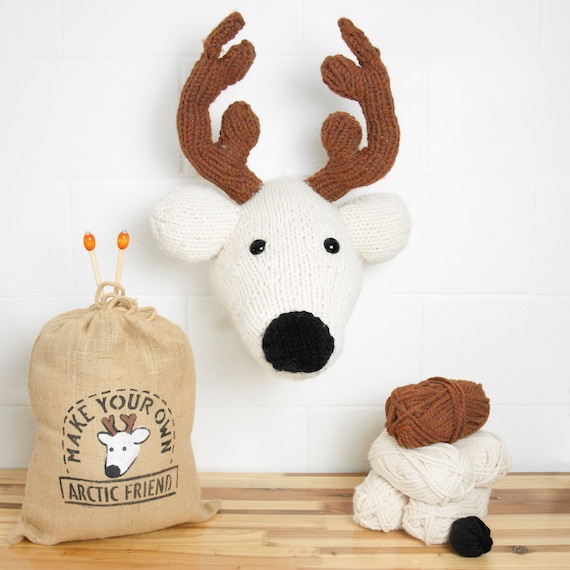 FLASH SALE! Faux Deer Knitting Kit - Make Your Own Arctic Friend - Taxidermy Trophy Head Pattern