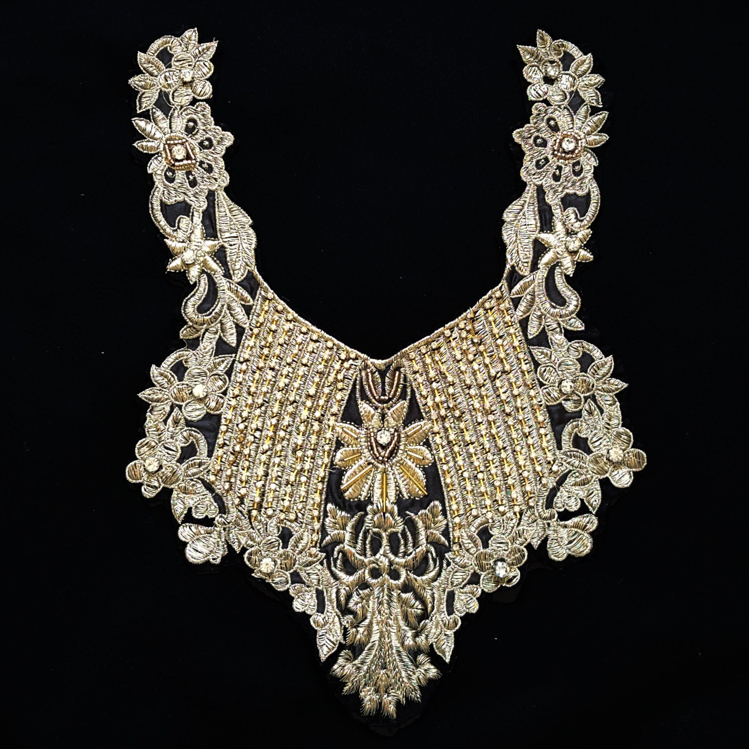 Gold Embroidered Bodice Necklace Collar Sewing Neck Applique