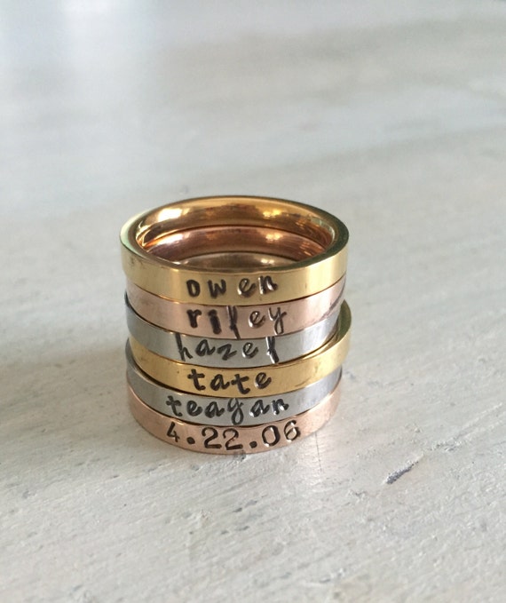 Stackable name ring. Mother's Ring. Children name ring.