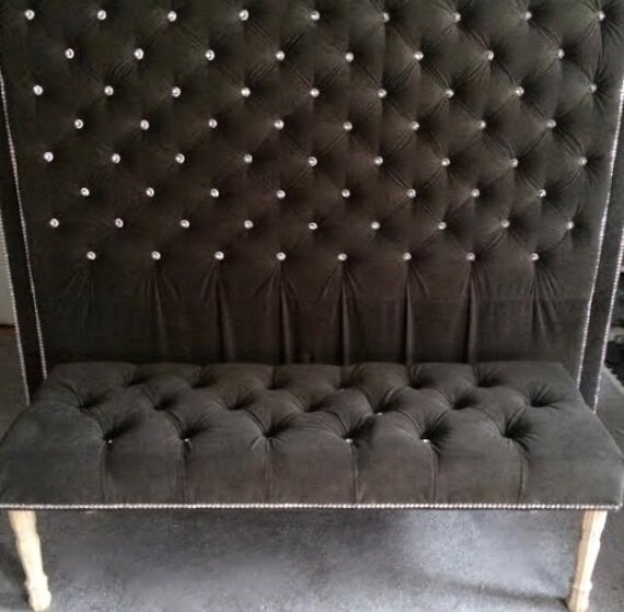 Crystal Button Tufted Velvet Headboard with Double Crystal