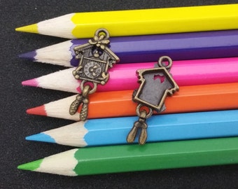 5 PCS - Coo Coo Clock Bird House Bronze Pendant Charm C0047