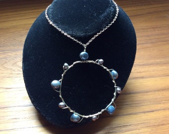 Beautiful Vintage Sterling Silver 925 and Black Pearl Necklace 16"
