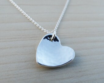 Silver Heart Necklace - Hammered - Sterling Silver
