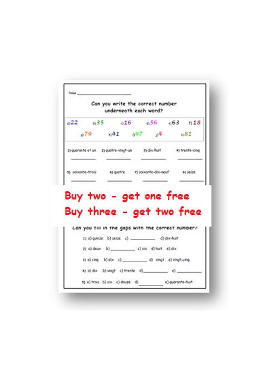 NUMBERS FRENCH WORKSHEET Matching & Sequences by YippeeLearning