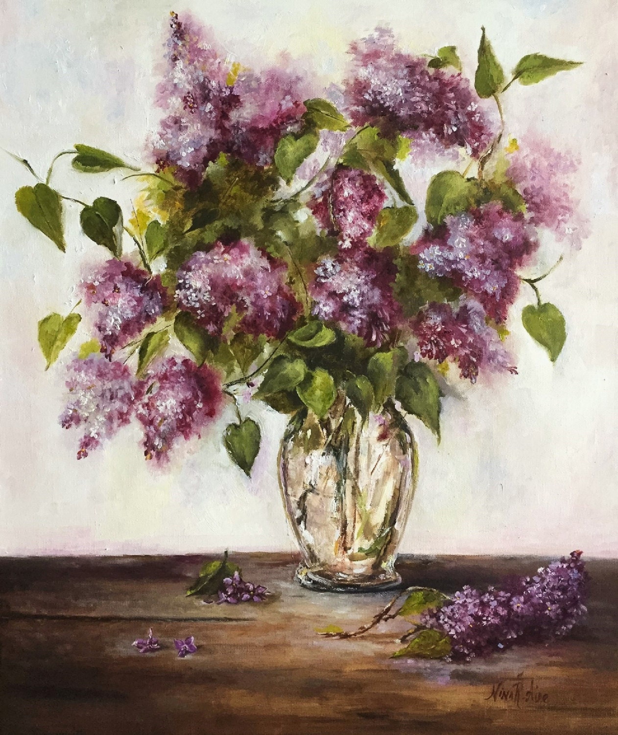 Still Life Lilacs Large Oil Painting Nina R.Aide 24x20x1