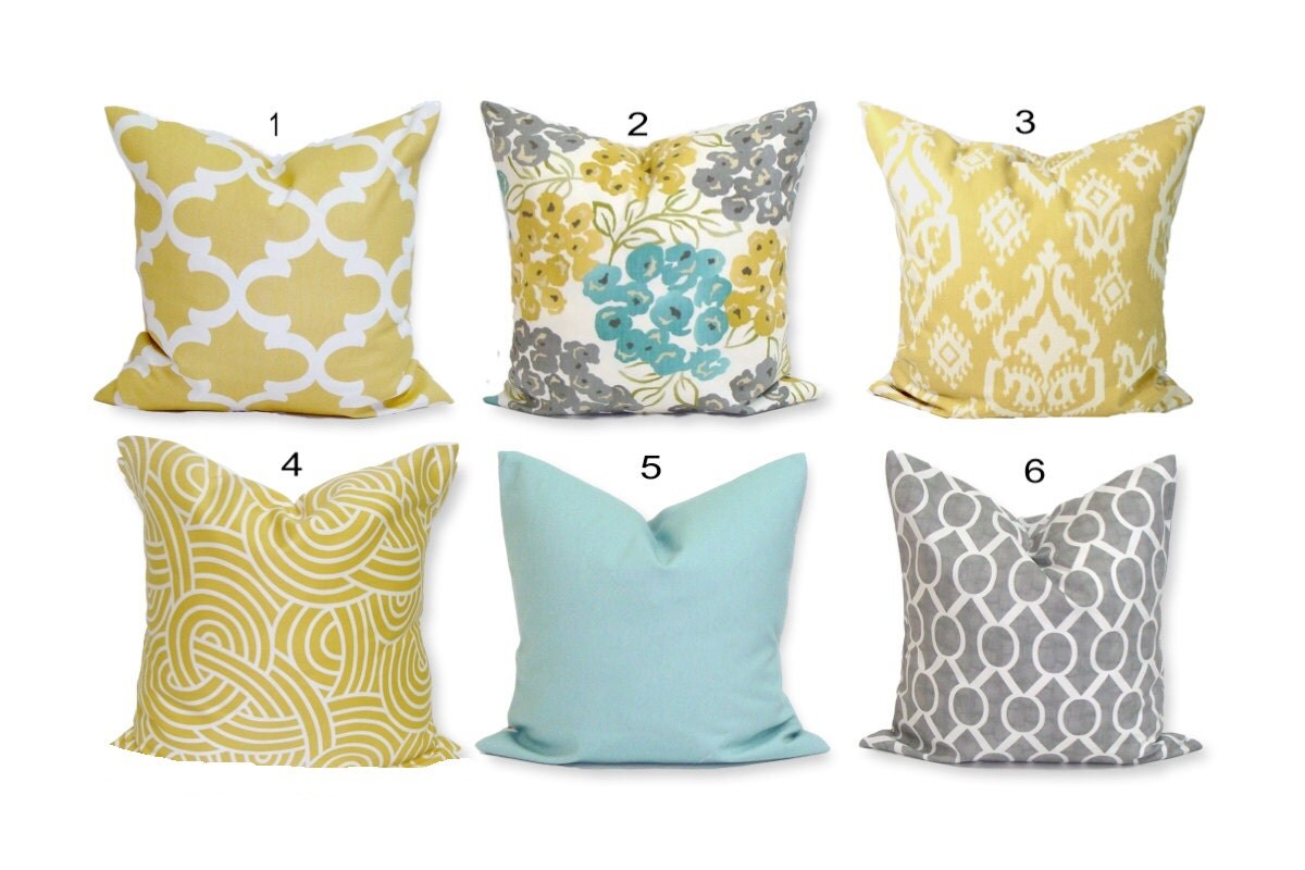Teal YELLOW Pillow Covers Teal Pillows. Gray Pillows Teal