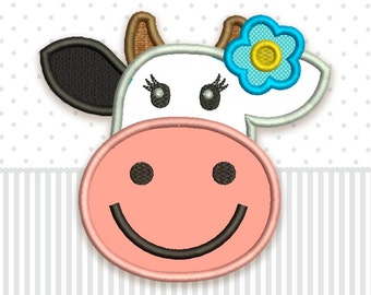 Cow Cute Applique Machine Embroidery Design for Baby AN024