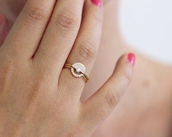 dainty engagement ring diamond crown ring pave diamond ring half diamond halo ring thin dainty rings thin modern ring - Dainty Wedding Rings dainty engagement ring diamond crown ring pave diamond ring half diamond halo ring thin dainty rings thin modern ring - Dainty Wedding Rings