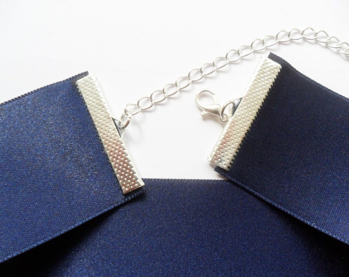 Navy satin choker necklace 1.5 inch wide, pick your neck size.