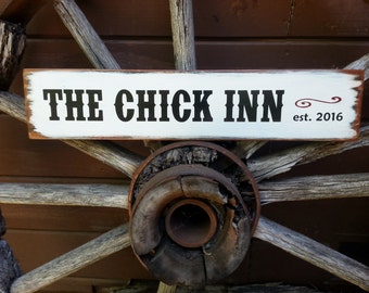 CHICKEN COOP Sign. The Chick Inn, est. 2016. Hand Painted Wooden Sign. Hen Sign. Chickens. Fresh Eggs.