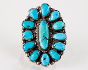 Turquoise Ring - Vintage Navajo 1960's Sterling Silver Turquoise Ring