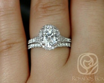 rosados box clarise 9x7mm 14kt white gold oval f1 moissanite and diamond split band halo - Wedding Ring Financing rosados box clarise 9x7mm 14kt white gold oval f1 moissanite and diamond split band halo - Wedding Ring Financing
