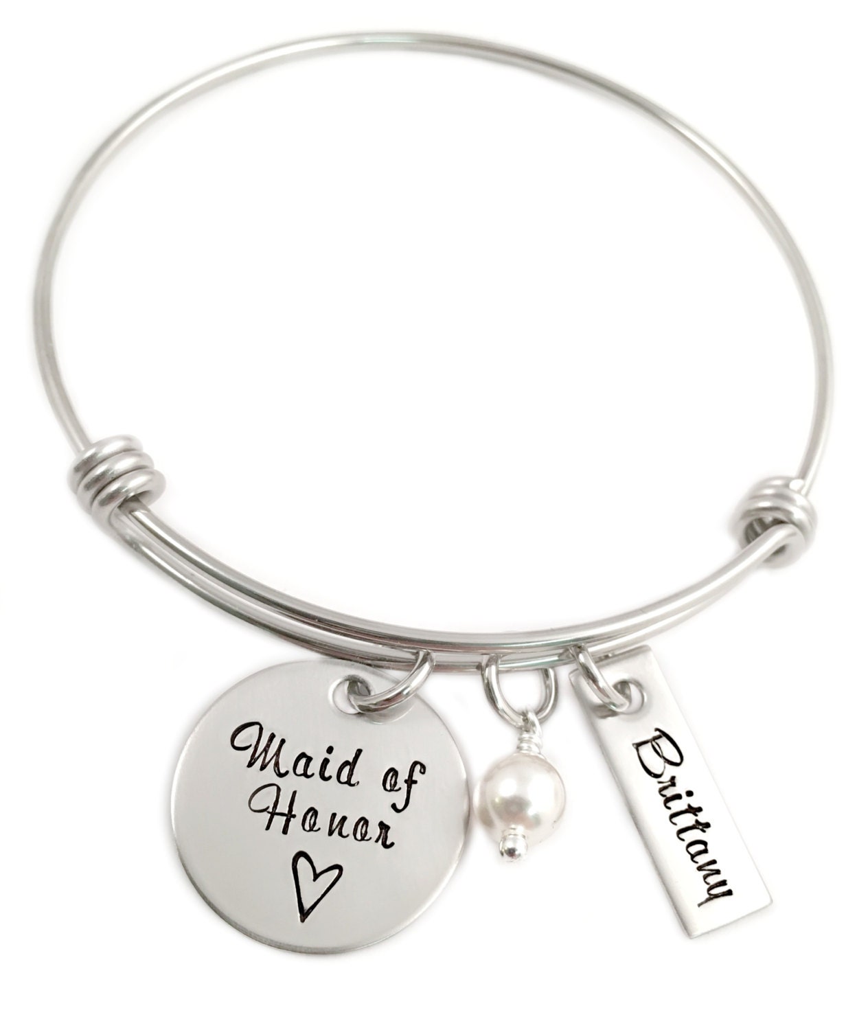 Personalized Bridesmaid Gift Hand Stamped Bangle by Stampressions