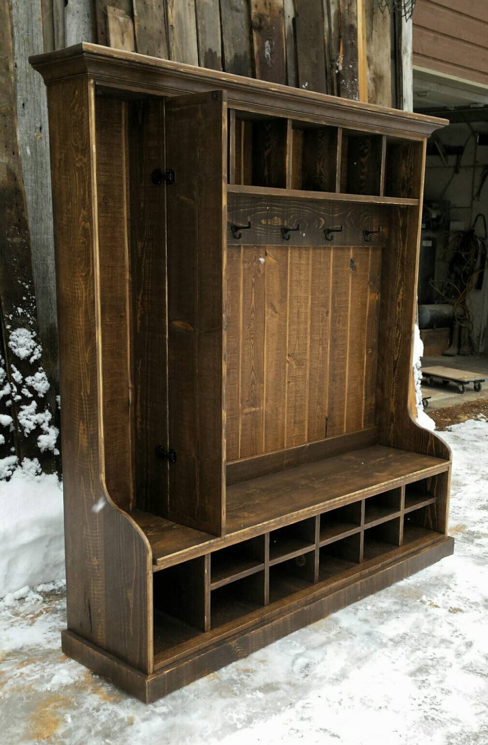Rustic Reclaimed Hall Tree Locker Bench by EchoPeakDesign 