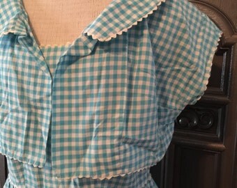 50s Turquoise Gingham Sundress and Bolero 32 W