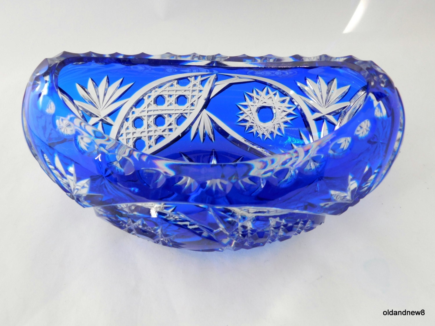 Bohemian Crystal Bowl Blue Crystal Oblong Bowl By Oldandnew8 2136