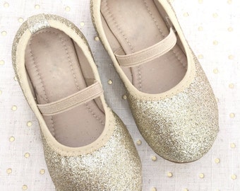 Infant girl shoes, Toddler girl shoes - Gold Allover Glitter ballet flats