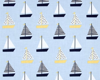 Dear Stella fabric SAILBOATS on Blue