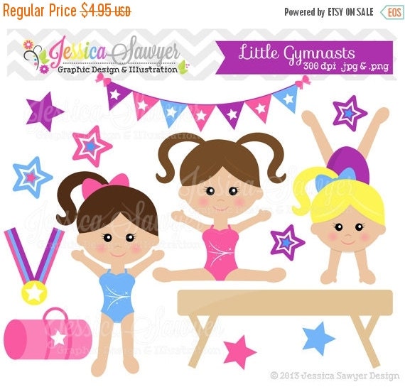 80% OFF - INSTANT DOWNLOAD, little tumblers clip art or girls gymnastics clip art for personal and commercial use Il_570xn