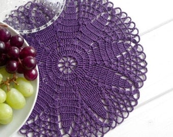 Crochet doily Purple lace doily Handmade cotton crochet doilies Purple doilies crochet Flower doily 9" crochet doily 320