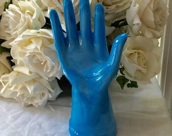 Milk Glass Hand Blue Milk Glass Hand Antique Ring Holder Turquoise milk glass