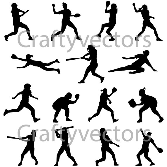 Softball Silhouettes vector SVG cut file