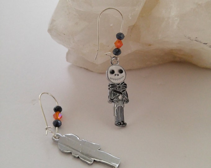 Scarecrow Earrings, night before Christmas earrings, Halloween earrings, dangle earrings, black white orange, by collegedreaminkid #07