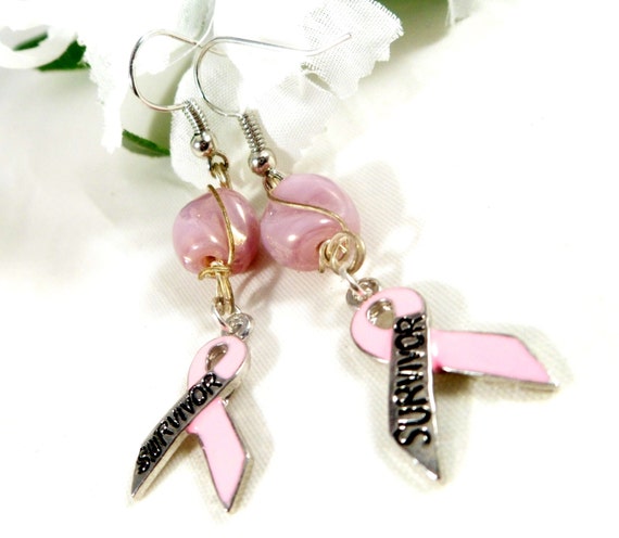 Pink Ribbon Breast Cancer Survivor Earrings ~ Boho Chic ...