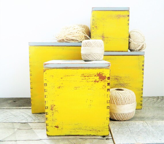 Storage Boxes Mustard Yellow Grey Modern by GreenFoxStudio