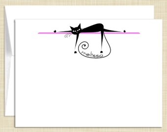 Personalized Stationery - Personalized Stationary - Note Cards - set of 10 folded notecards - LAZY KITTY CAT