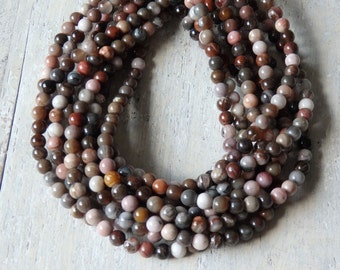 Petrified wood beads 6mm - full strand of fossilized wood beads, natural gemstone beads, 6mm round beads, petrified wood agate beads