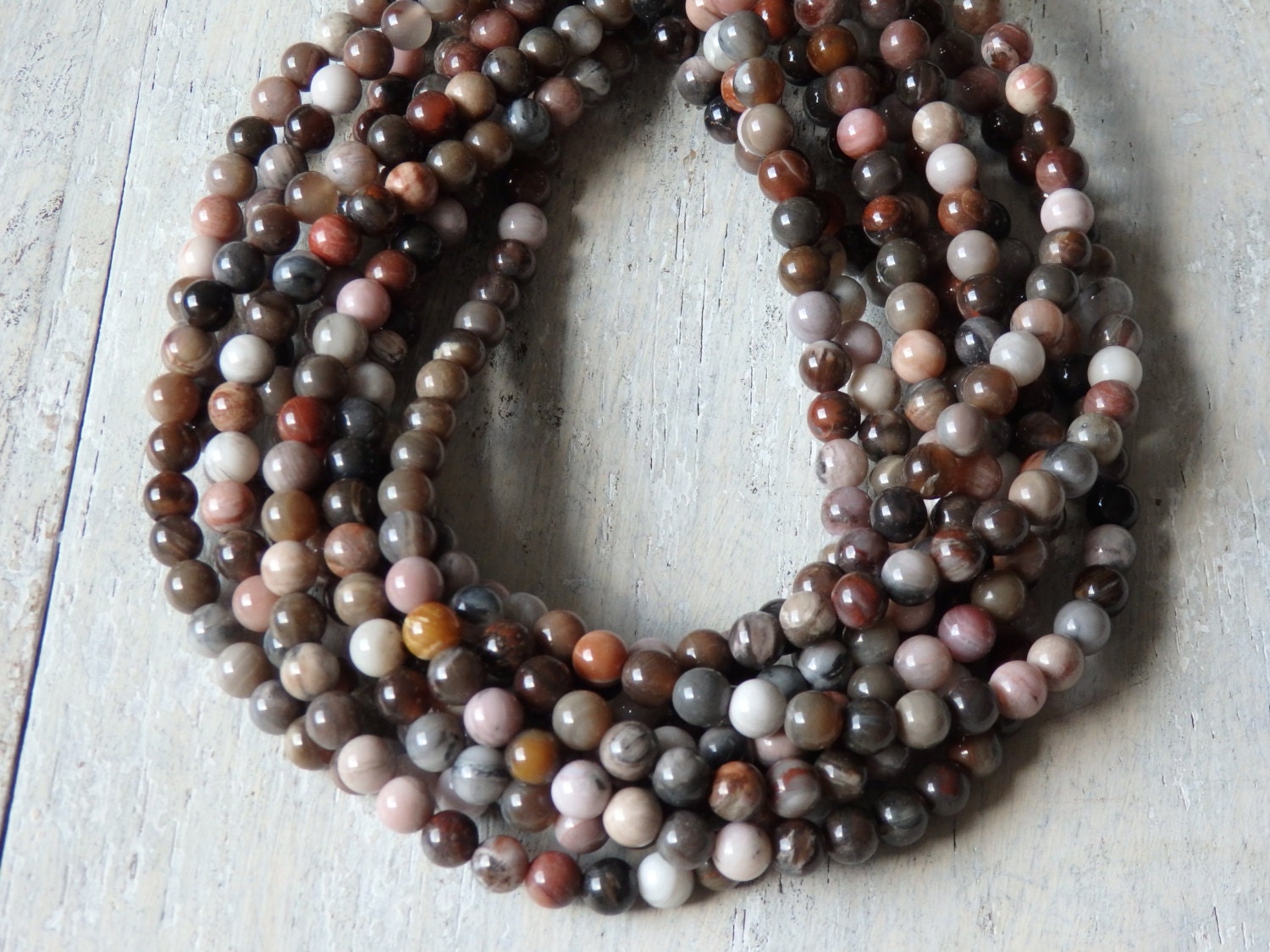 Petrified wood beads 6mm full strand of fossilized wood