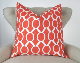 Tangerine Orange Pillow Cover -MANY SIZES- Tangelo Sydney geometric white cushion cover throw sham Premier Prints decorator FREESHIP